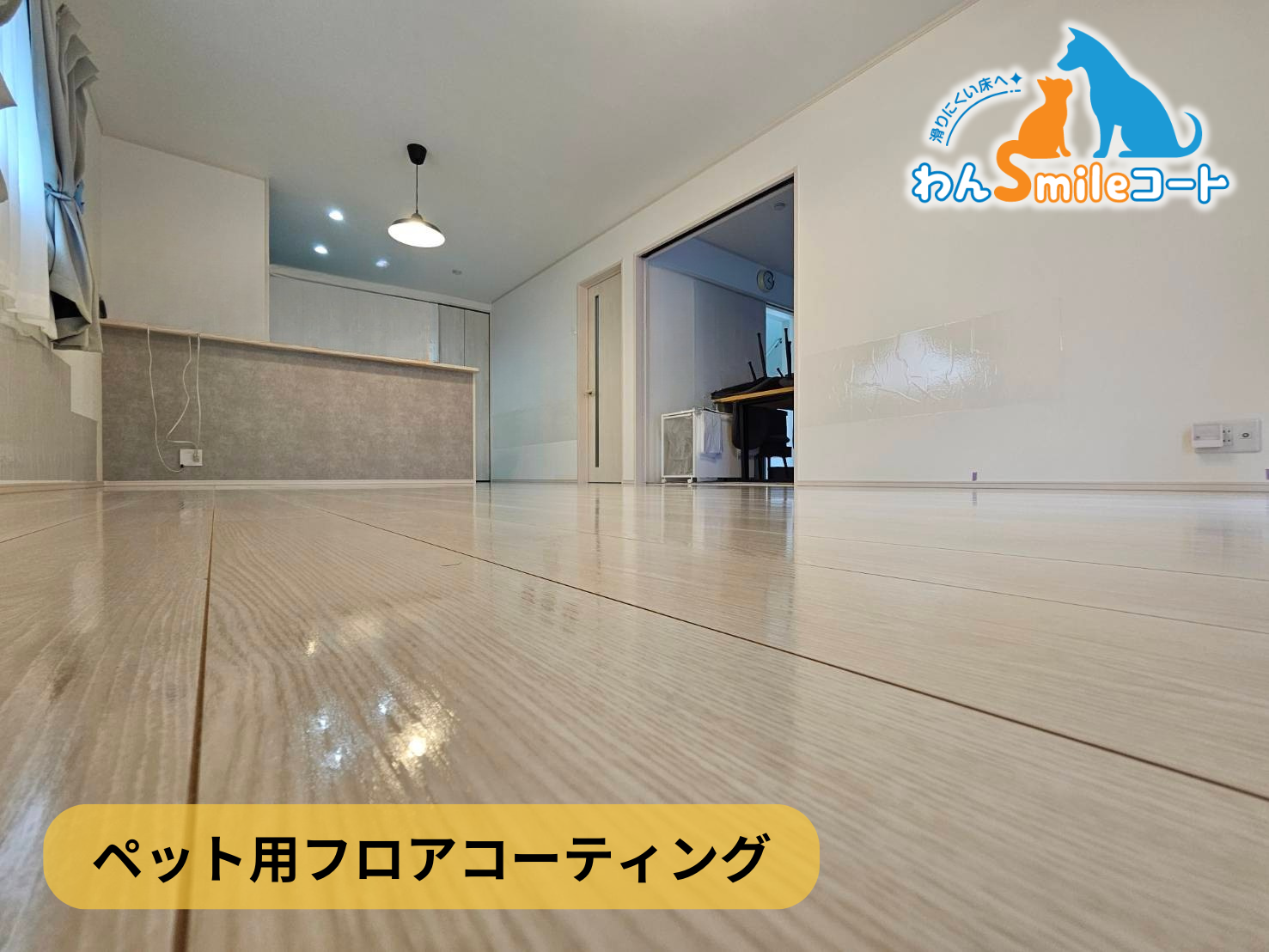 埼玉県熊谷市石原の入居中戸建（3ヶ月） に水拭きで簡単に掃除できる粗相対応のペットフロアコーティングの施工事例