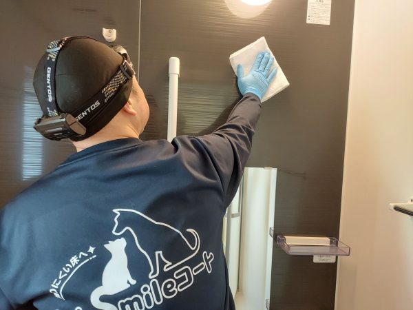 福島県いわき市 フロアコーティング 施工中 ガラスUVコーティング