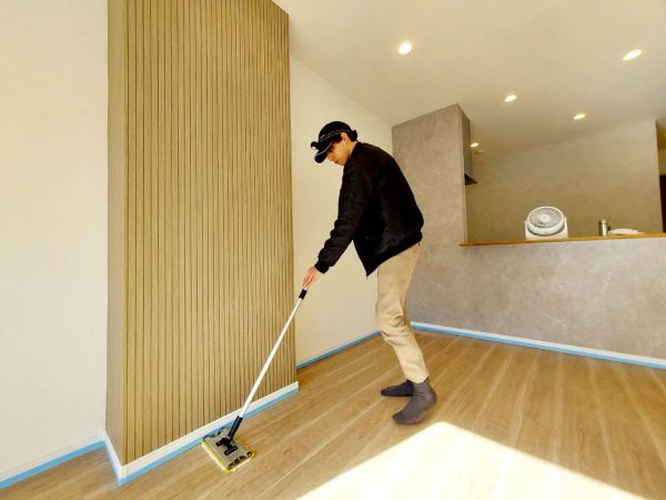 東京都大田区フロアコーティング 施工中 ガラスコーティング