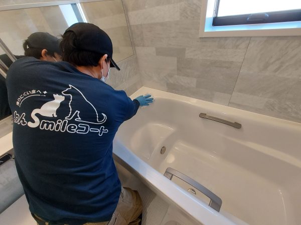 埼玉県川口市フロアコーティング 施工中 ガラスコーティング