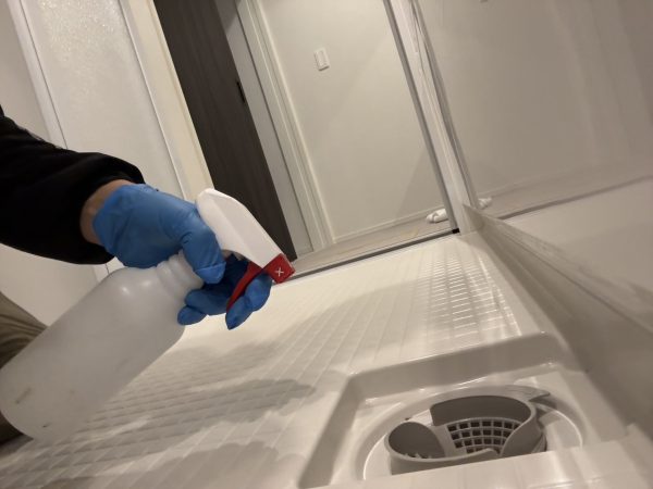 埼玉県朝霞市フロアコーティング 施工中 ガラスコーティング