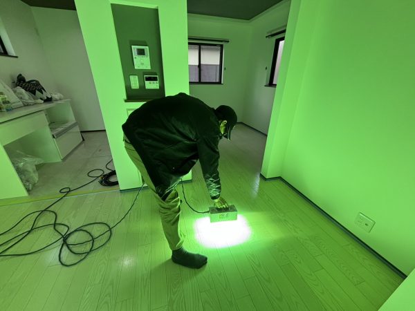 埼玉県新座市 フロアコーティング 施工中 わんスマイルコート