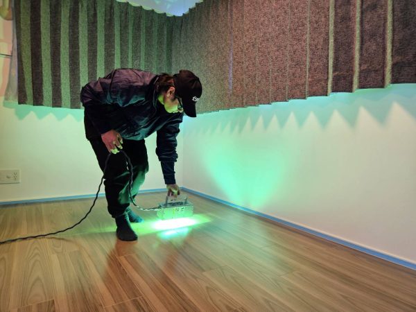 茨城県水戸市 フロアコーティング 施工中 わんスマイルコート