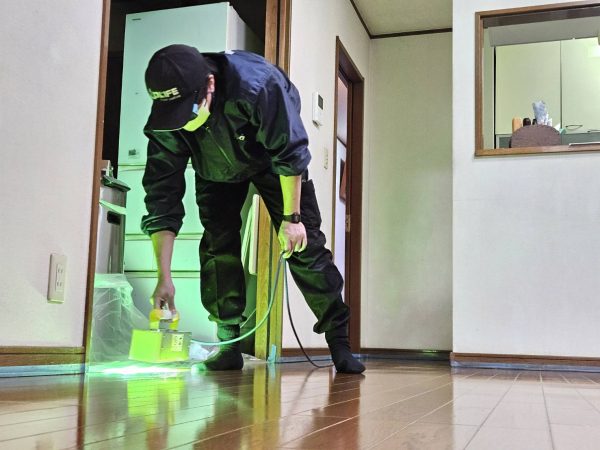 さいたま市南区 フロアコーティング 照射中 UVコーティング