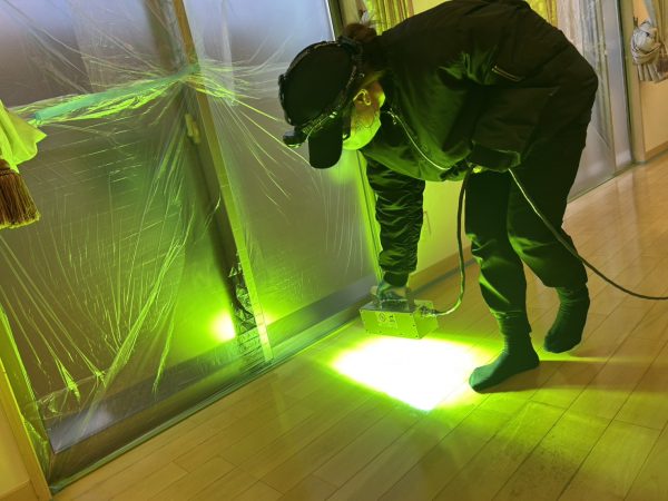 仙台市泉区 フロアコーティング 施工中 わんスマイルコート