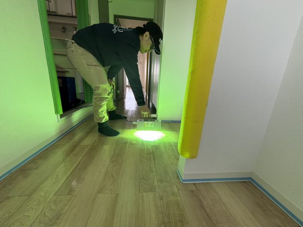 埼玉県蓮田市 フロアコーティング 施工中 ガラスUVコーティング