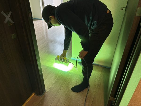 東京都青海市 フロアコーティング 施工中の様子