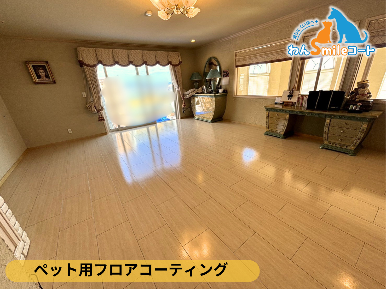 【千葉県安房郡】ペット用フロアコーティング施工事例|入居中別荘 わんスマイルコート 1日目