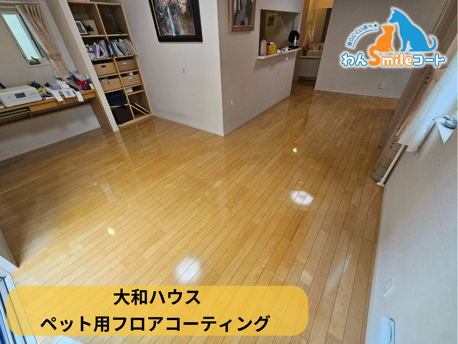 【東京都文京区】ペット用フロアコーティング施工事例｜入居中戸建て(11年)　わんスマイルコート(大和ハウス)