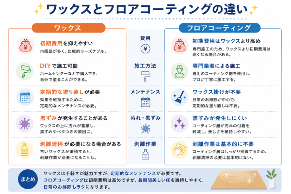 ワックスとフロアコーティングの仕上がり比較