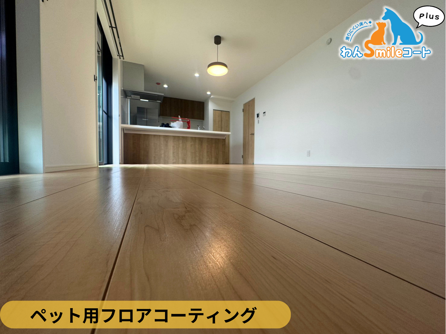 【東京都町田市】新築戸建てわんスマイルコートPlus施工事例｜犬が滑りにくいマット仕上げのフロアコーティング